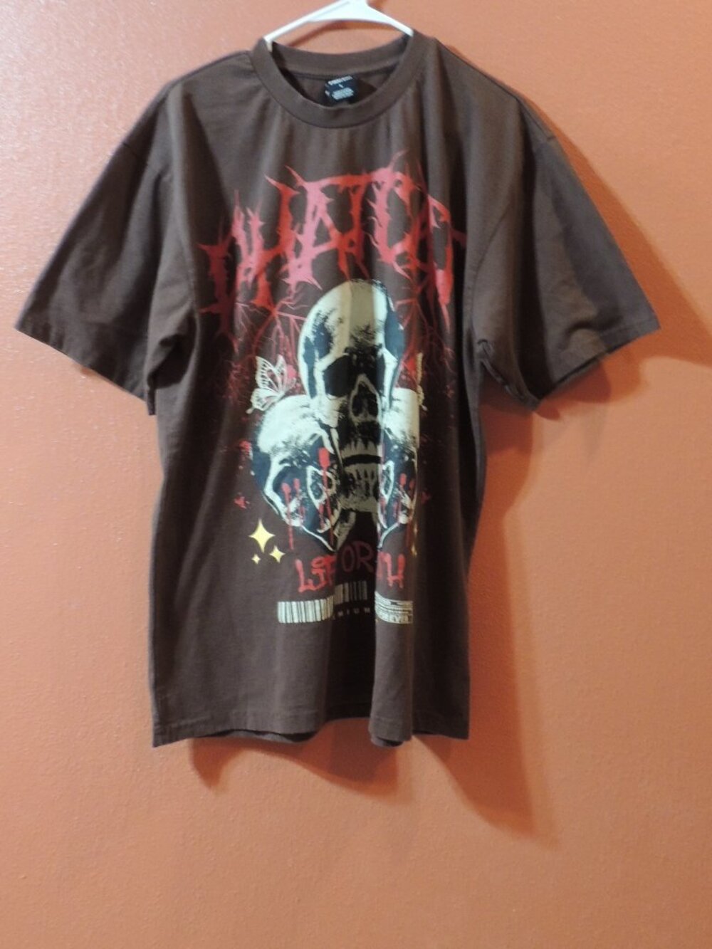 Phat Cat Shirt Men Large Brown Red Black Skull Horror Scary Monster Shirt